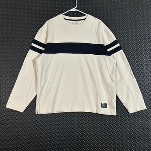 BKE 67 Men's‎ Cream Long Sleeve Crew Neck T Shirt Size L Striped